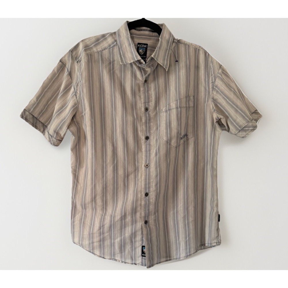 Kuhl Mens Large Striped‎ Button Up Shirt Short Sleeve Hiking Outdoor Casual